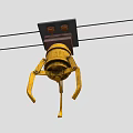 Yellow Industrial Mechanical Grabber Device With Heavy Duty Metal Structure Suspended From Cables