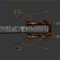 Medieval Cannon Weapon Featuring Silver Metal Barrel Wooden Carriage With Wheels And Chains