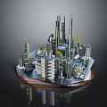 Cartoon City Scene 3D Model with Tall Buildings and Urban Architectural Structures
