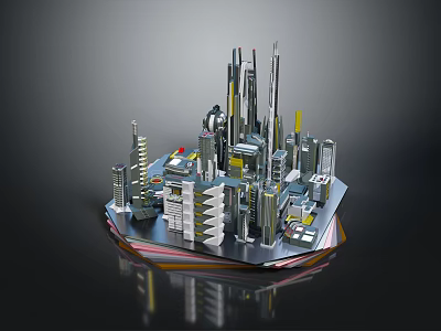Cartoon City Scene 3D Model with Tall Buildings and Urban Architectural Structures 3d model