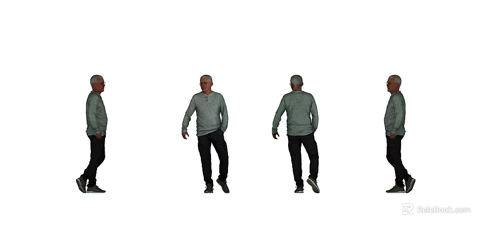Man In Multiple Angles View Wearing Gray Long Sleeve Shirt And Black Pants Standing Poses 3d model 
