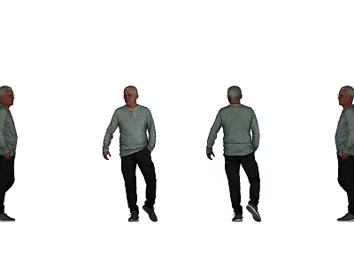 Man In Multiple Angles View Wearing Gray Long Sleeve Shirt And Black Pants Standing Poses 3d model