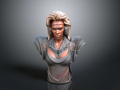 Detailed Female Bust Sculpture With Distinctive Hairstyle Decorative Shoulders And Textured Clothing 3d model