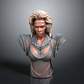 Detailed Female Bust Sculpture With Distinctive Hairstyle Decorative Shoulders And Textured Clothing
