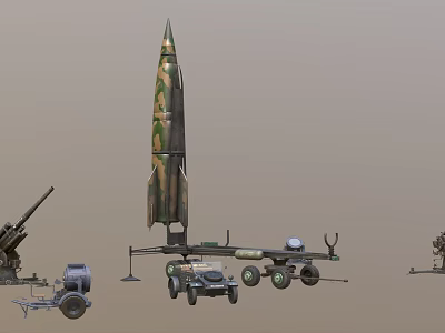 Military Weapons Display Featuring Camouflage Rocket Artillery And Military Vehicles 3d model