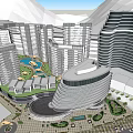 Modern Hotel Building With Waterfront Reflection And Mountain View Under Blue Sky