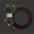 Futuristic Brown Wrist Device With Green Screen Red Buttons Dials Grid Panel And Strap