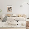 Modern Sofa Combination Cream Style Sofa Combination Coffee Table Leisure Chair Floor Lamp Hanging Painting Carpet Side Table Vase Pillow 3d model
