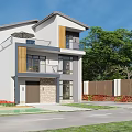 Modern Two Story Detached Villa Exterior with Balcony Greenery and Floor to Ceiling Windows