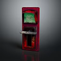 Vintage Red Coin Machine With Green Screen And Metal Handle Design