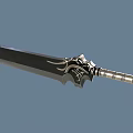 Large Decorative Sword With Intricate Handle Design And Broad Blade