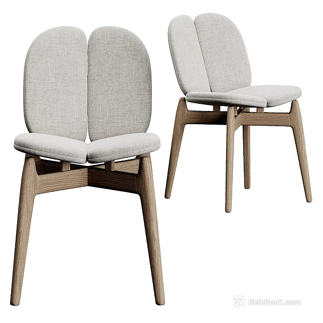 Modern Single Chair With Two Panel Upholstered Back And Wooden Legs 3d model 