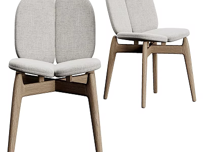 Modern Single Chair With Two Panel Upholstered Back And Wooden Legs 3d model