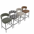Modern Upholstered Bar Stools With Patterned Seats And Metal Frames In Different Styles 3d model