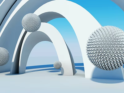 Modern Commercial Equipment With White Arched Structures And Spherical Decorations 3d model