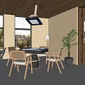 Chess and Card Room Mahjong Table and Chair Combination Chess and Card Table Smoking Lamp 3d model