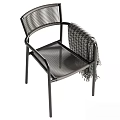 Modern Leisure Chairs With Black Frame Woven Seat Armrests And Houndstooth Fringe Blanket