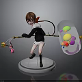 3D Character Model With Long Handle Tool And Colorful Spherical Decorations On White Base