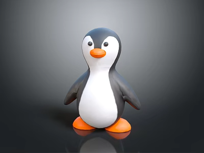 Toy Penguin Character With Black White Body Orange Beak And Feet On Dark Background 3d model