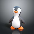 Toy Penguin Character With Black White Body Orange Beak And Feet On Dark Background