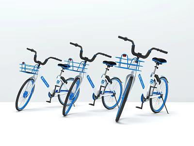 Blue And White Bicycles With Front Baskets For Urban Commuting Use 3d model