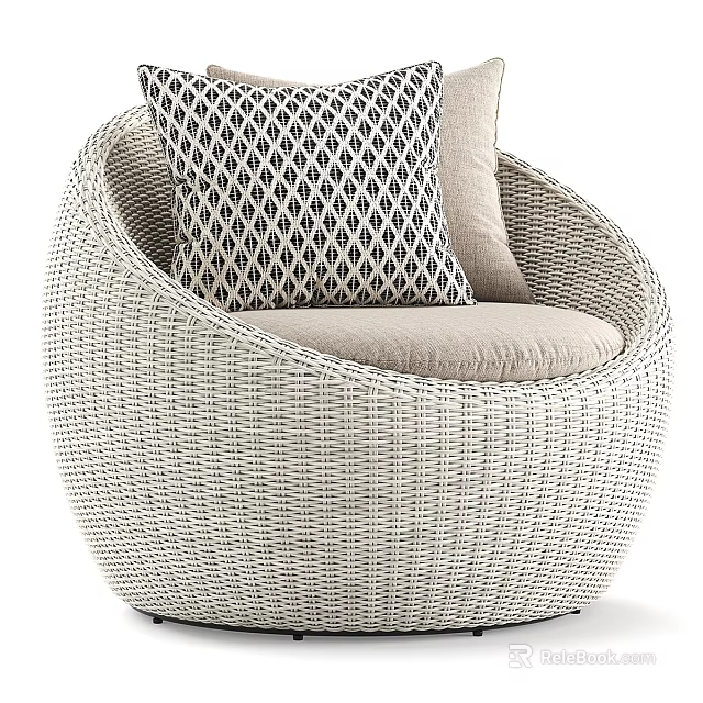 Modern Rattan Sofa And Coffee Table Set With Round Design Geometric Pattern And Light Cushions 3d model 