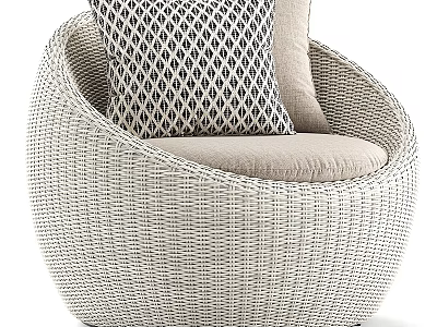 Modern Rattan Sofa And Coffee Table Set With Round Design Geometric Pattern And Light Cushions 3d model