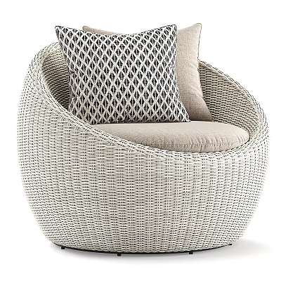 Modern Rattan Sofa And Coffee Table Set With Round Design Geometric Pattern And Light Cushions 3d model