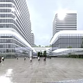 Modern High Rise Office Building With Glass Curtain Wall And Roof Greenery