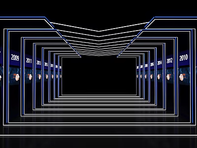 Event Passage Displaying Years Decorated With Blue Lines Multiple Door Frames And Screen 3d model