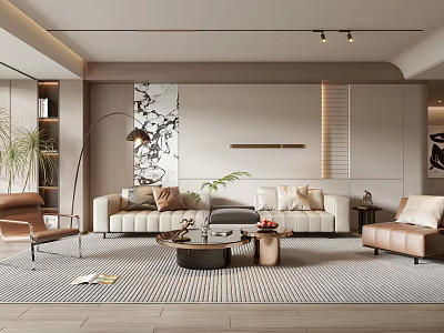 Modern Living Room Interior With Beige Sofa Coffee Table Area Rug Floor Lamp And Armchair 3d model
