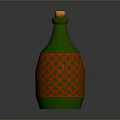 Colorful Glass Bottle With Cork Stopper Green Body Red Mesh Pattern And Handle