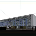 Modern Industrial Factory Building with Large Glass Windows Light Exterior and Landscaped Trees