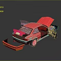 Red Sports Car with Open Doors Hood and Trunk Detailed View