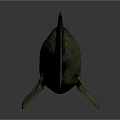 Large Greenish Brown Fish Model With Red Eyes And Textured Skin On Dark Background