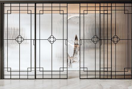 New Chinese style sliding door Changhong glass sliding door 3d model