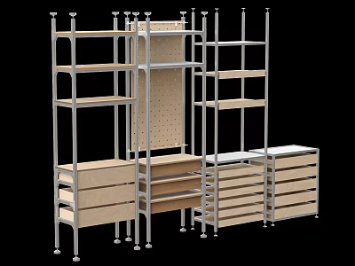 Multifunctional Storage Shelving Unit With Metal Frame Wooden Shelves Drawers And Pegboard 3d model