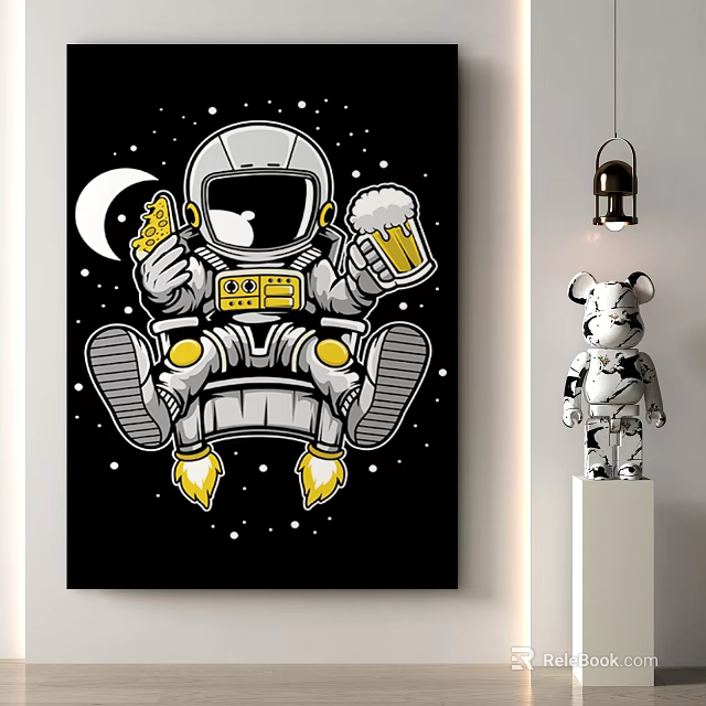 Astronaut Holding Beer And Corn Chips Sitting On Chair With Moon Stars And Silver Sculpture 3d model