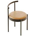 Modern Dining Chair With Round Beige Padded Seat And Black Metal Legs