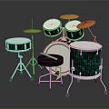 Professional Musical Instruments Green Patterned Drum Set With Cymbals Stool And Sticks 3d model