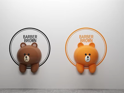 Cute Bear Wall Decor With Brown And Orange Colors And Circular Frame Barber Brown Text 3d model