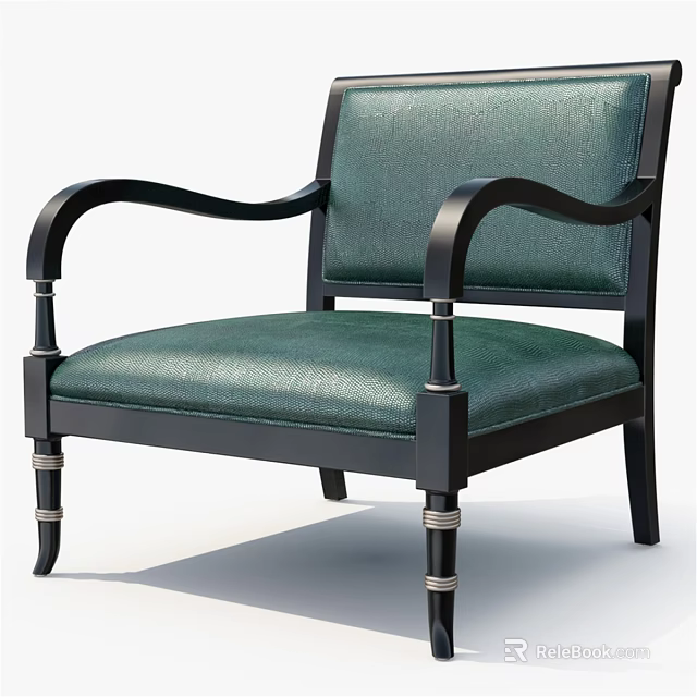 Green Upholstered Accent Chair with Black Wooden Frame Curved Arms and Decorative Legs 3d model 