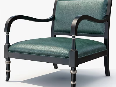 Green Upholstered Accent Chair with Black Wooden Frame Curved Arms and Decorative Legs 3d model