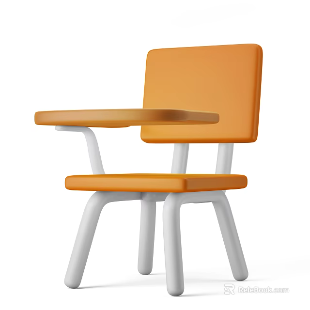 Comfortable Orange Leisure Chair with Tray Table and White Metal Legs 3d model 