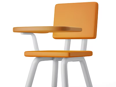 Comfortable Orange Leisure Chair with Tray Table and White Metal Legs 3d model