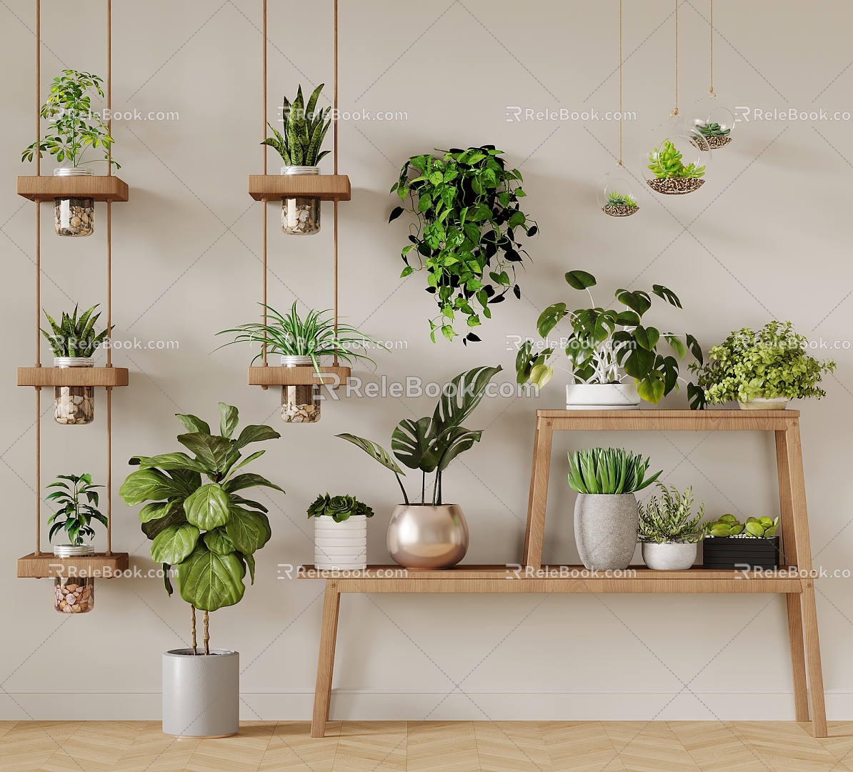 Green Plant Potted Plant Combination Plant Potted Plant Indoor Green Plant Flower Potted Plant Fleshy 3d model