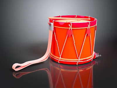 Vibrant Orange Drum Design With Red Rim Strap And Reflective Surface 3d model