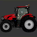 Modern Red Agricultural Tractor With Large Wheels Enclosed Cab Black Front And Red Seats