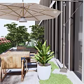 Modern Building Rooftop Garden with Lush Lawn Flowers Shrubs and Leisure Seating Umbrella Wooden Deck