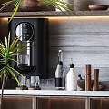 Stylish Decorative Ornament Combination On Countertop With Green Plant Glass Bottles And Wooden Accents